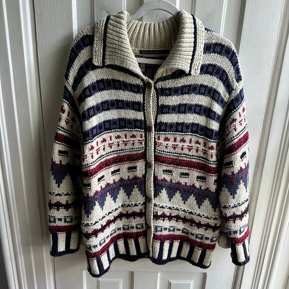 Eddie Bauer Legend Hand-Knit Fair Isle Nordic Cardigan Sweater - Picture 2 of 8